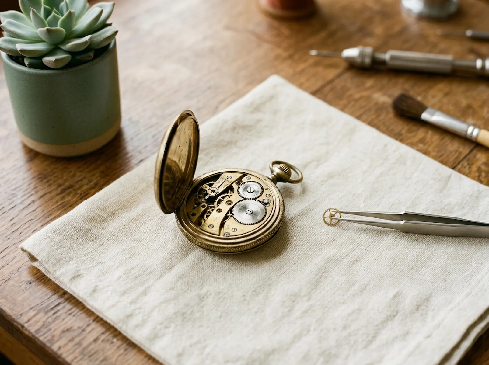 Une montre à gousset ouverte en cours de réparation : diagnostiquer une erreur critique WordPress — WPTechCare